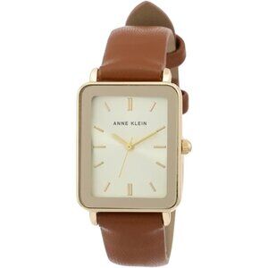 Women's Brown/Gold Crystal Lens Buckle Closure Faux Leather Strap Tone Watch